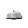 Wholesale Eco-Friendly Ceramic White Porcelain Butter Dish with Bamboo Bottom Lid and Cheese Keeper Plate for Parties