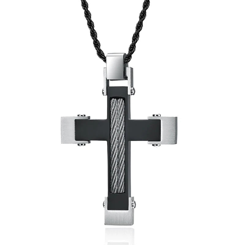 Wire Rope Inlay New Design High End Non Tarnish Cross Necklace Pendant