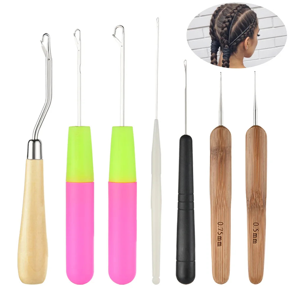 Factory 7PCS Crochet Hook Set Plastic Bamboo Hair Weaving Crochet Needles for Braid Wigs Bearded Needles