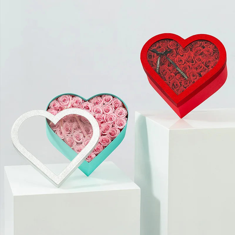 Popular Rose Packaging Box Valentine's Day 2 Pieces Set Heart Shape Flower Box for Flower Shop