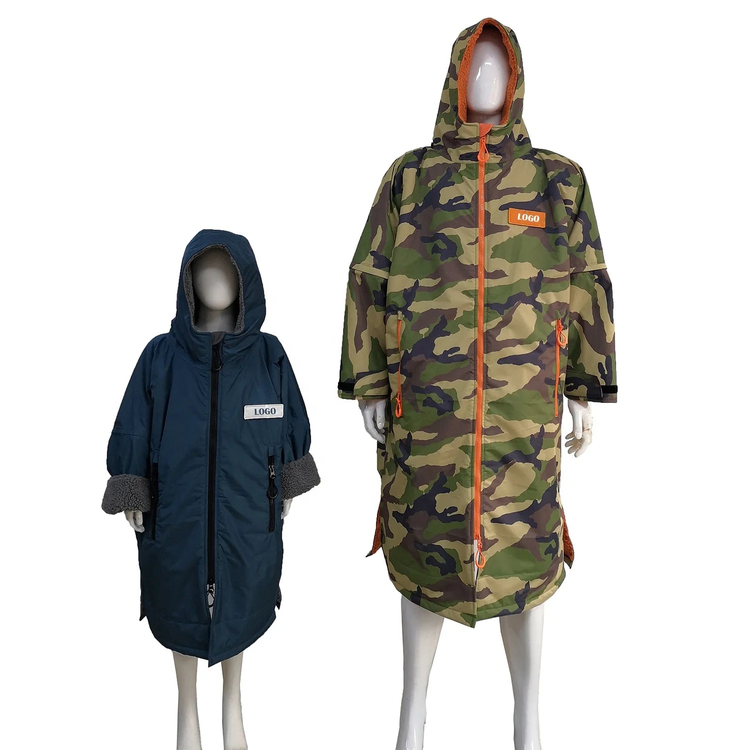 Camouflage Printing Loose Long Keep Warm Fleece Lined Waterproof Beach Surf Swim Robe Jacket Coat