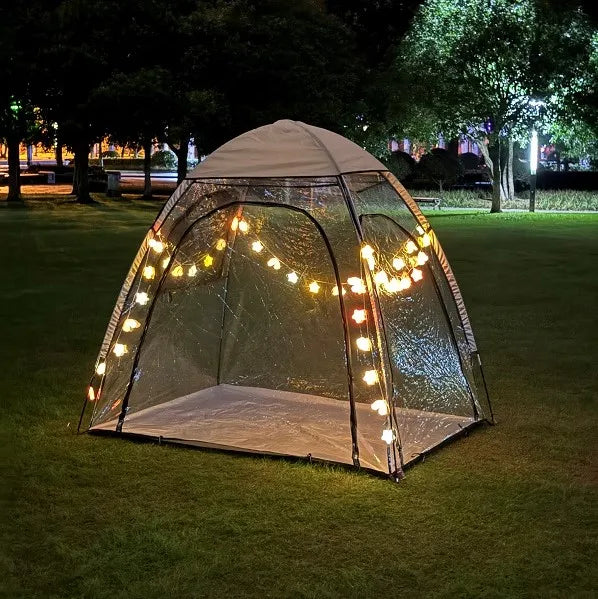 Transparent PVC Tent with Fairy Lights for Outdoor Camping PVC Bubble Tent with Romantic Night Lights Winter Clear PVC Tent