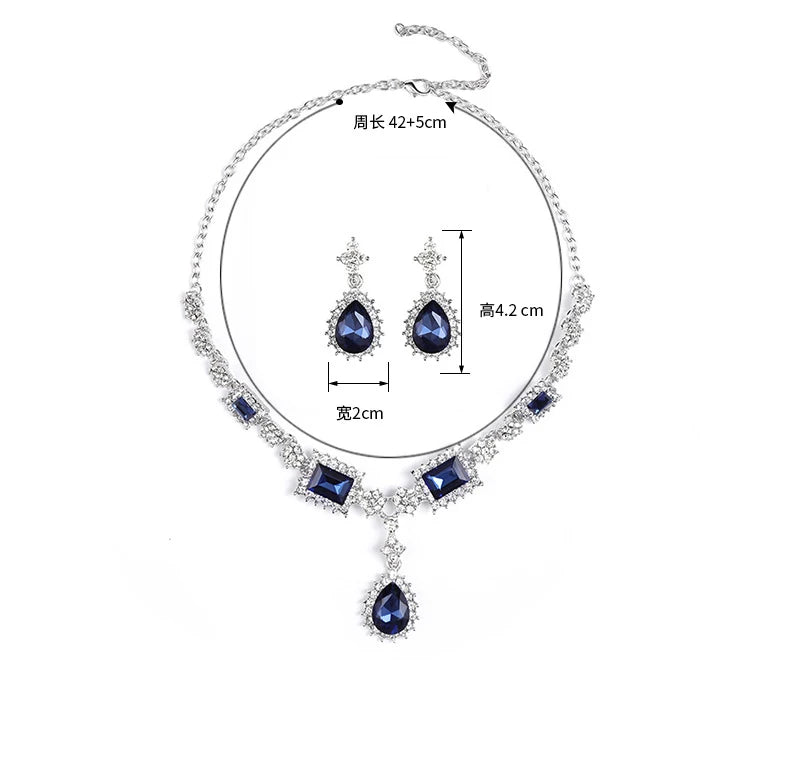 Fashion Bridal Jewelry Sets Rhinestone Necklace and Earring Zircon Set European and American for Wedding Accessories