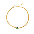 Vintage Exquisite Green Butterfly Charm Pendant Necklace Stainless Steel Cuban Flat Snake Chain 18k Gold Plated Jewelry