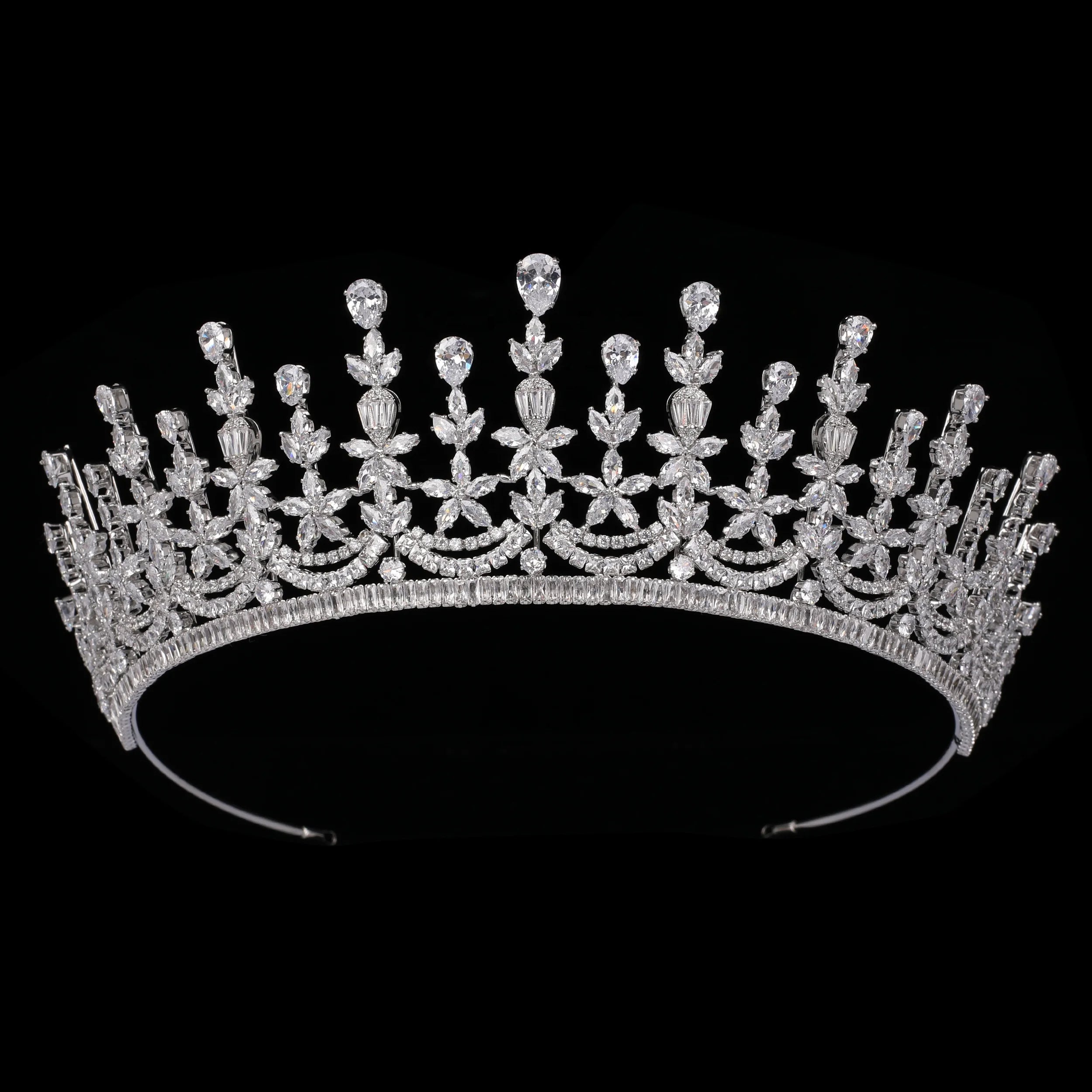 Echsio Wholesale Beauty Pageant Brass Zircon Crown 3A CZ Tiaras Bridal Hair Accessories Luxury Halo Crown for Women BC6224