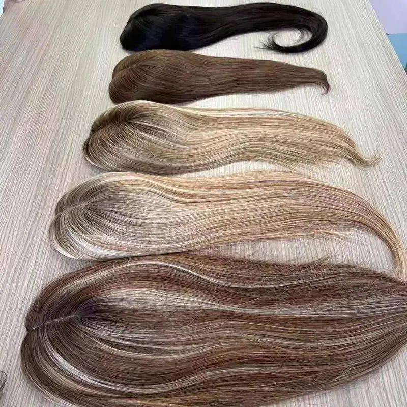 Silky Straight 100% Brazilian Virgin Remy Human Hair 6 Inch Lace Closure Double Pu Mono Topper Customizable Density Natural 38mm