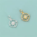 925 Sterling Silver Vintage Gold Plated Micro Zircon 11mm Hollow Compass Pendant Charms Fit for Diy Jewelry Making