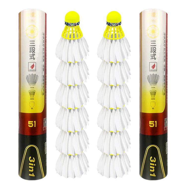 3in1 Factory Supply Class a Goose Feather Shuttlecock with Fluorescent Yellow Fiber Super Durable Stable Dmantis D51