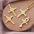 New Christian Catholic Religious Gold Plated Micro Pave Cubic Zircon Stainless Steel Link Chain Jesus Cross Pendant Necklace