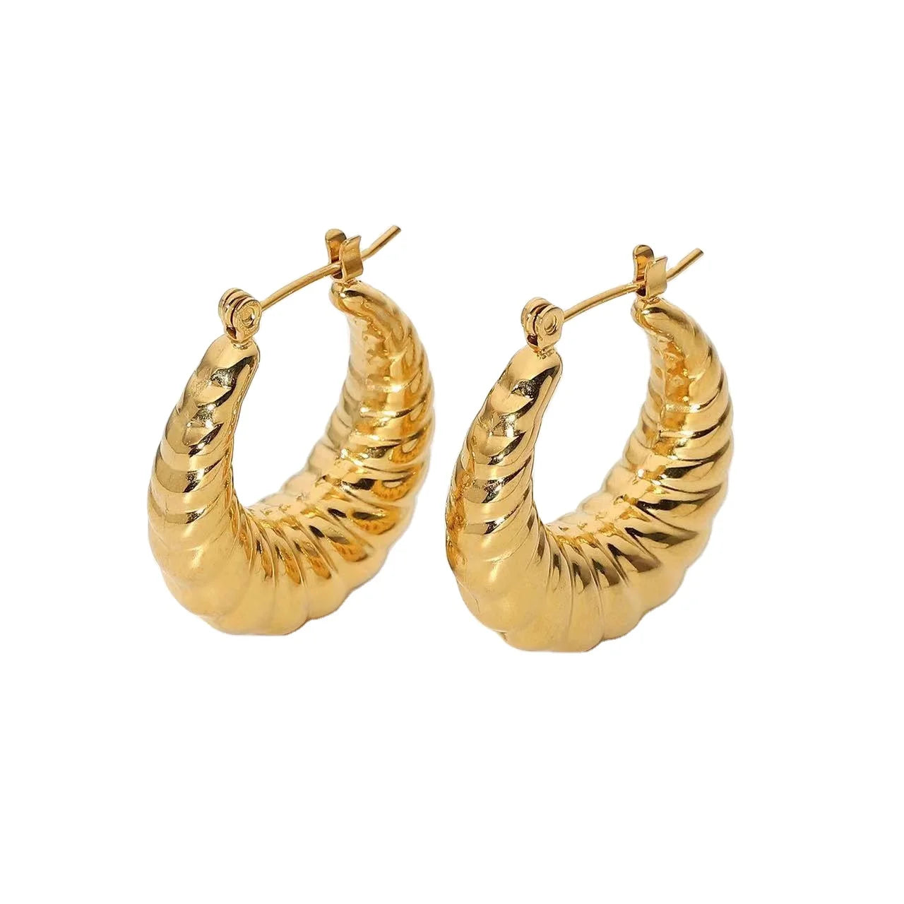 Nickel&lead Free 316L Stainless Steel Unique Texture Circle Gold Statement Earring Chunky Croissant Hoop Earrings for Women