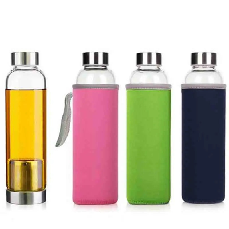 Hot Sale Heat Resistant High Borosilicate Tea Infuser Glass Water Bottle With Cover