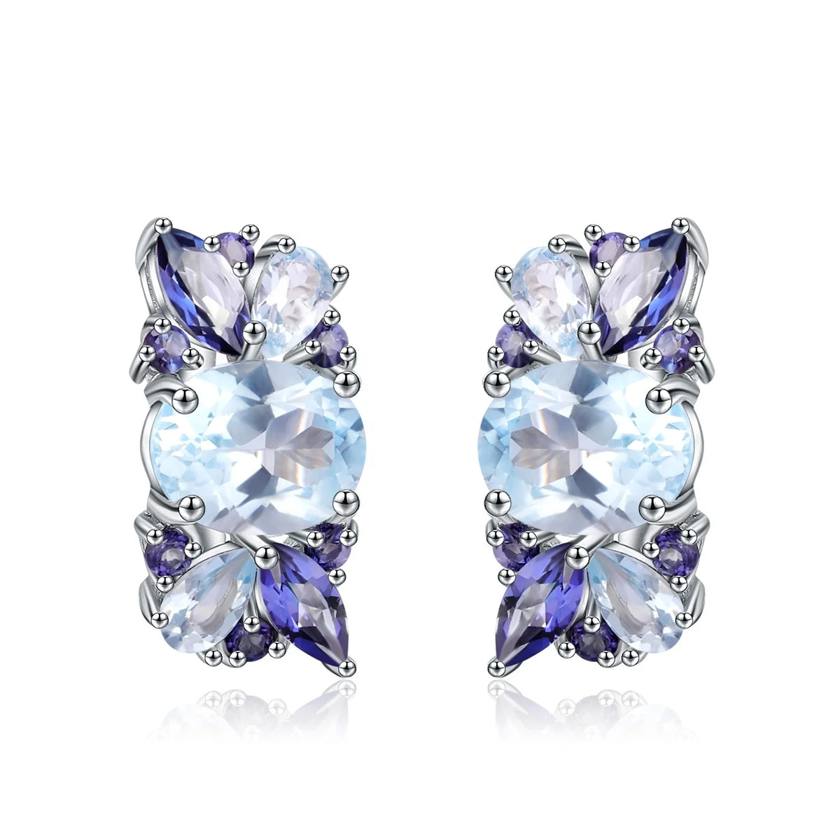 Abiding Natural Mystic Quartz Sky Blue Topaz Gemstone Flower Sterling Silver Jewelry Korea Earring Charm Earrings MegaBDM