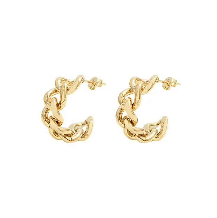 Women's Waterproof Non-Tarnish Stainless Steel 18K Gold Plated Braided Rope Hollow Open Link Chain Hoop Earrings Wedding Gift