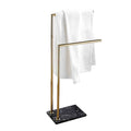 Modern Stainless Steel Double Towel Rack Marble Base Freestanding Brushed Gold Bath Towel Bar Holder Corner Bathroom Rack