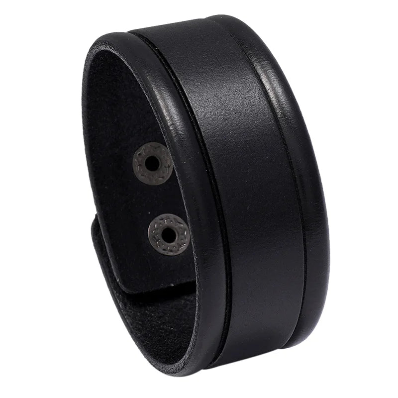 Wholesale Sold Wide Plain  Snap Button Cow Genuine Leather Cowhide Bangle Bracelet