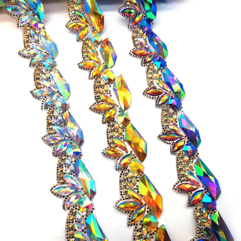 Top Selling Fashion Brand Color AB Rhinestone Heat Transfer Motif Appliques Trimming for 2025 Carnival Events