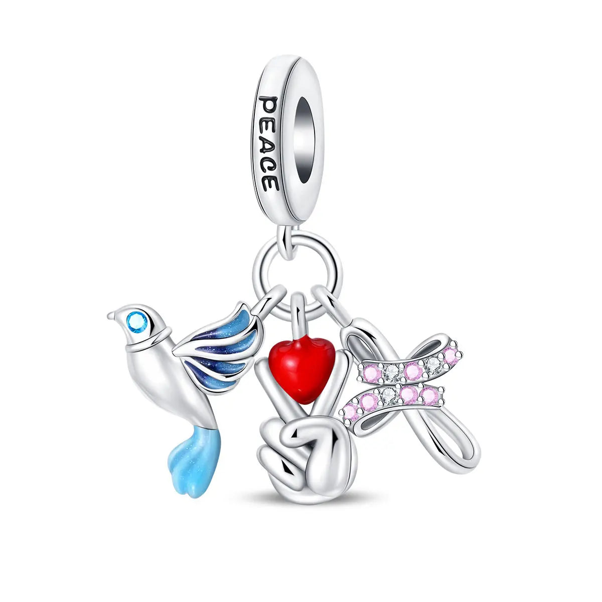 New Products Red Heart Bird Silver Fashion Charm Bag Designer Charm for Bracelet Luxury Charm for Jewelry Making Bracelet DIY