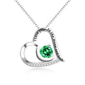 Love You to the Moon and Back Heart Pendant Necklace Green Necklace Jewelry Cute Charm Green Crystal Love Pendant Silver Plated