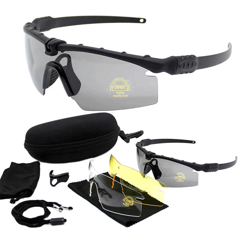 For Adult Outdoor Sports Riding Glasses Z87 Tactical CS Game Shooting Goggles 3 Lens Set Black