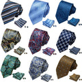 Men's Polyester Tie Set with Plaid Checkered Necktie Handkerchief Cufflinks