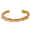 JINYOU 1881 Elegant Artificial Pearls Stainless Steel 18k Gold Open Cuff Bracelet Bangle for Women Fashion Texture Charm Jewelry MegaBDM
