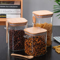 Kitchen Glass Jar Glass Spice Jar Bamboo Wooden Lid Food Storage Container With Spoon
