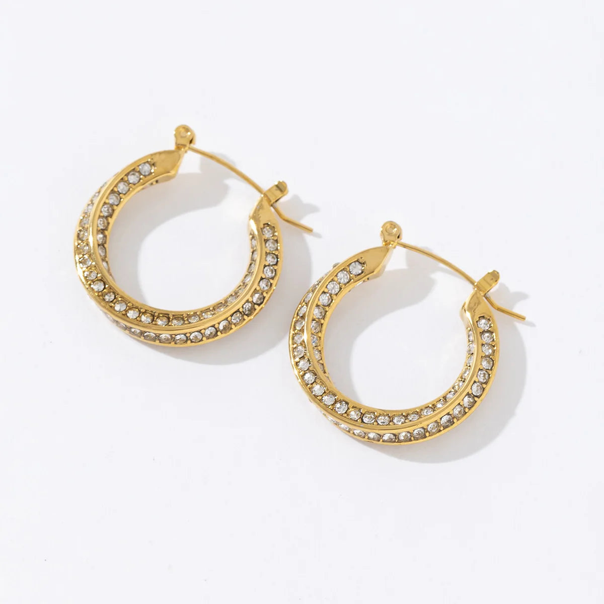 Fashion Waterproof Stainless Steel Jewelry Statement Hoop Women 18K Pvd Gold 316L Stainless Steel Zircon Huggie Earring
