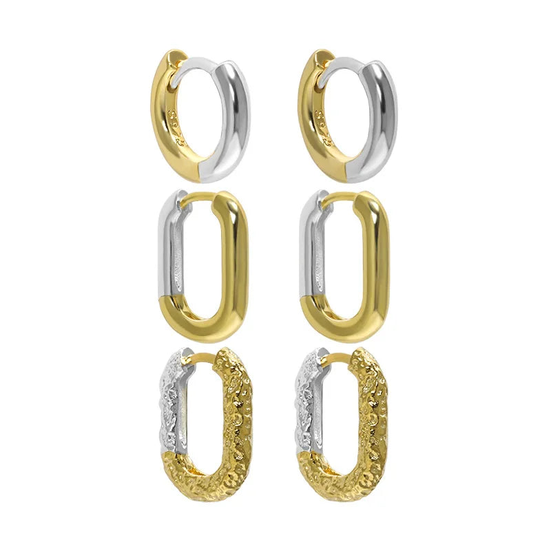925 Sterling Silver 18K Gold Plating Irregular Surface Half Silver Half Golden Huggie Earrings for Women