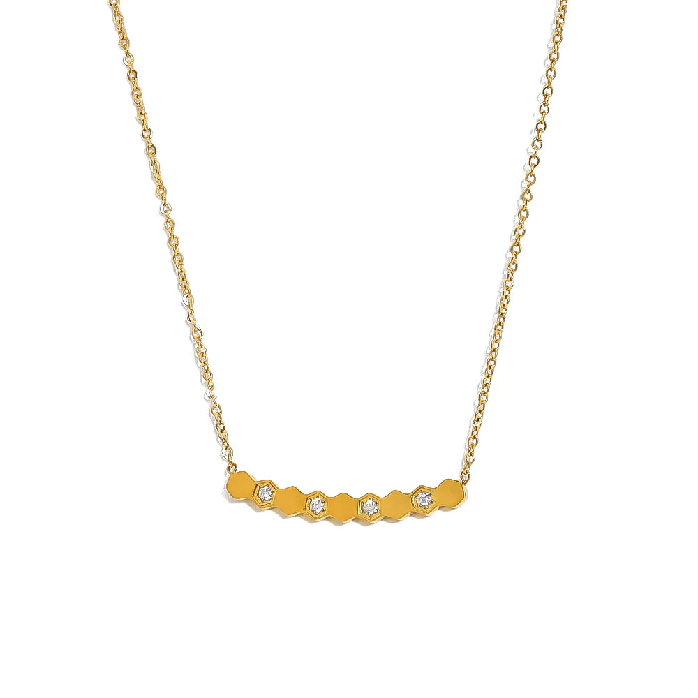 Wholesale Classic Stainless Steel 18k Gold Plated Honeycomb Cubic Zircon Diamond Pendant Women's Necklace Hypoallergenic