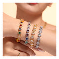 Cubic Zirconia Clustered Heart Bracelet Icy Colorful Diamond Tennis Link 18K Gold Plated Titanium Heart Bracelet for Women