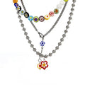 SC Tiktok Teen Girls Handmade Y2K Necklace Jewelry Bohemian Three Layer Pearl Chain Colorful Glass Flower Beaded Necklace Women
