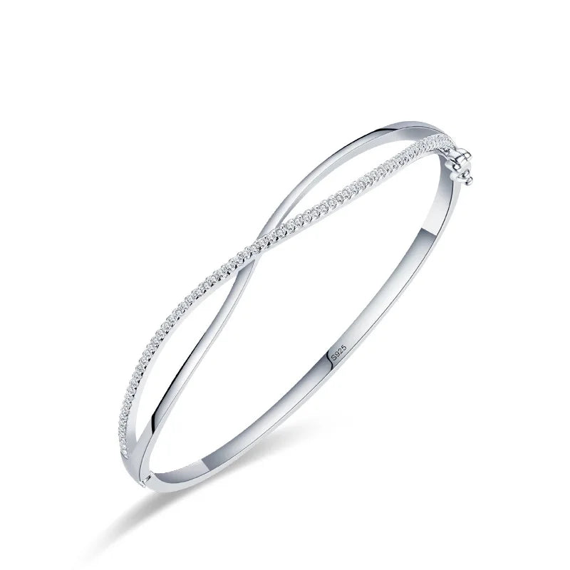 Bulk Sale Custom Made Cuff Wrist Jewelry Bracelet 925 Sterling Silver Simple Line Cross Zircon Open Bangle Fine Jewelry