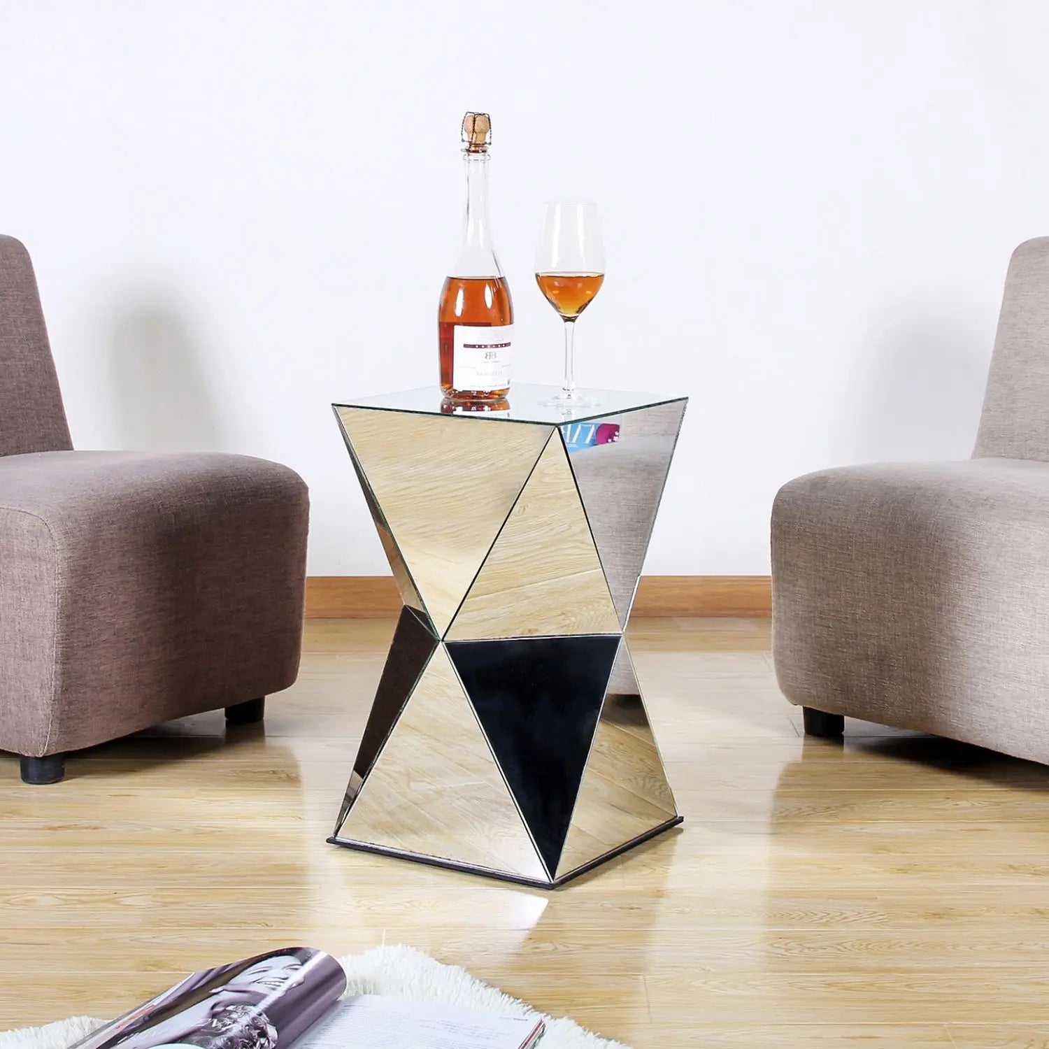 31X53CM Manufacturing Glass Mirrored Furniture Smart Coffee Tea Table Decorative Glass Flower Standing Side Table End Tea Corner