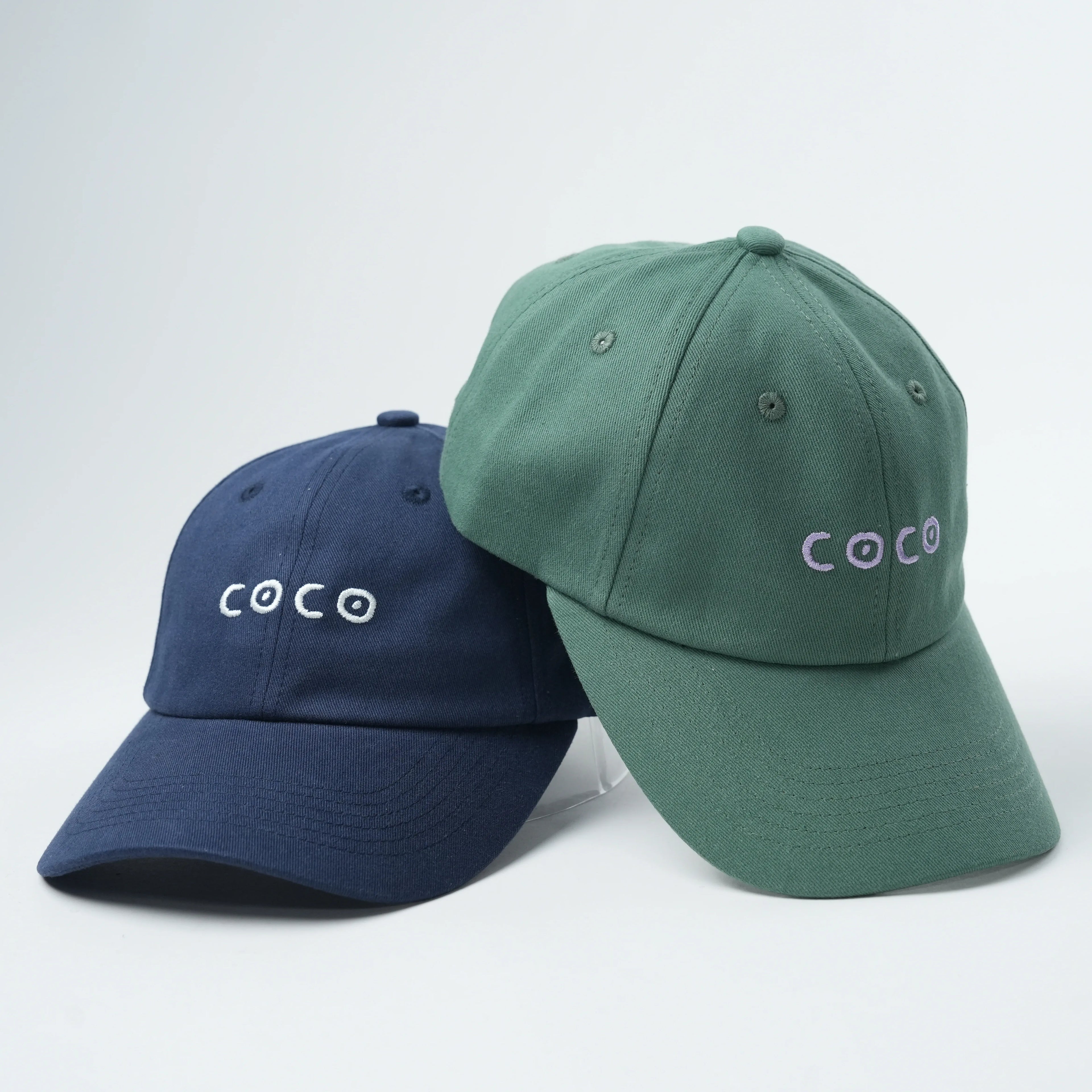 Wholesale 6 Panel  Curved Brim Dad Hat With Custom Embroidery  Logos Unstructured 6 Pane Green Baseball Hat