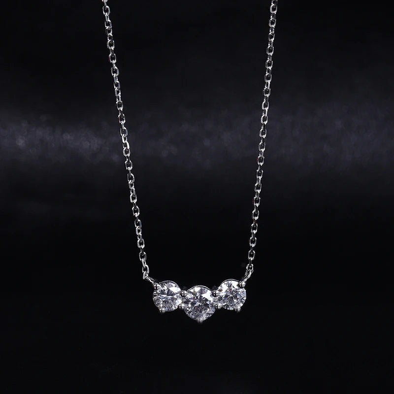 18k Solid White Gold Lab Diamond Necklace 3 Stone Lab Grown Diamond Necklace for Women