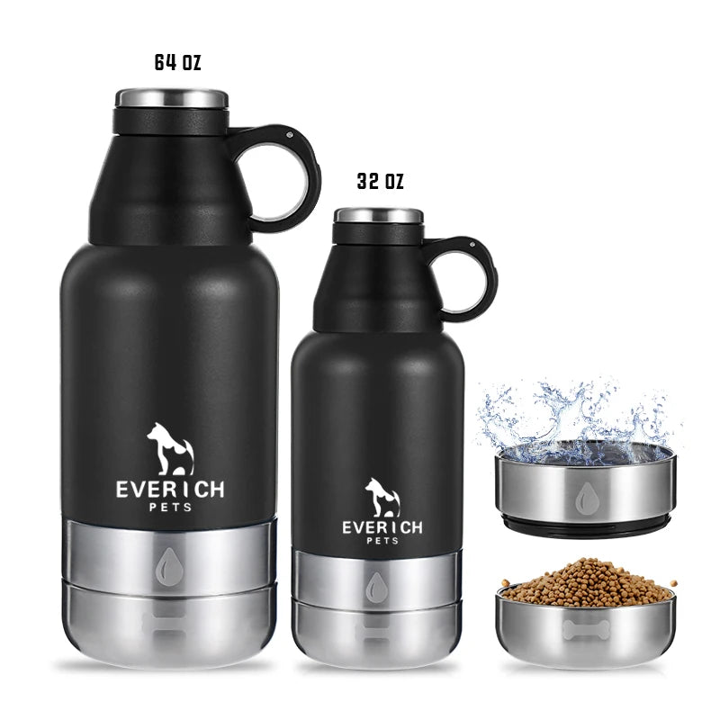 2022 Double Wall 32oz 18/8 Stainless Steel Leak Proof Sports Outdoor Water Bottle with Detachable Steel Dog Pet Cat Bowls