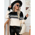 Autumn Winter Retro Twisted Pullover Wavy Pattern Color Block Knitted Sweater Slim Jacquard Knitted Pullover Sweater for Women