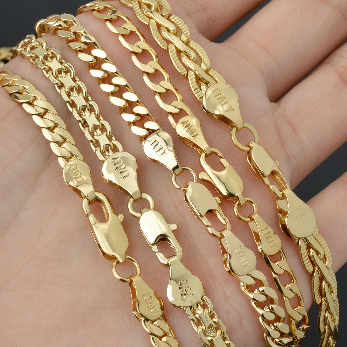 Wholesale Custom 750 14k Gold Plated Copper Link Chains Trendy Fashion Necklaces for Women and Men Italy Production
