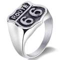 Erkek Yuzuk Route 66 Chunky Stainless Steel Ring Rengas Steel Color Retro Hip Hop Unique Personality Route 66 Ring Men