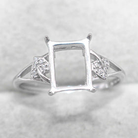 Sterling Silver 7*8mm Semi Mount Ring Square Shape Empty Frame Blank Claws Setting S925 Base Without Center Stone for Inlay DIY