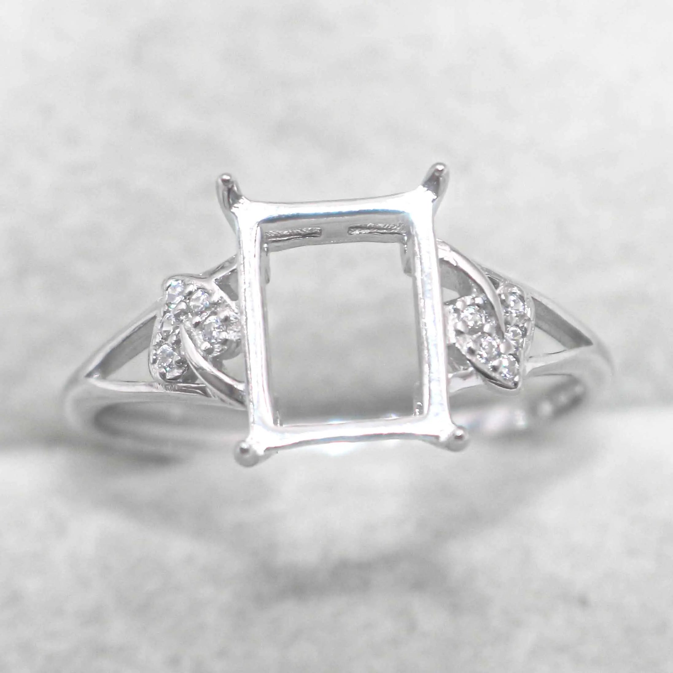 Sterling Silver 7*8mm Semi Mount Ring Square Shape Empty Frame Blank Claws Setting S925 Base Without Center Stone for Inlay DIY