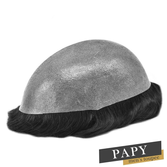 SS LONGFOR Men's 0.12mm Skin Base Short Hair System Remy Grade PU Hair Toupee Lightweight 0.12mm Skin Hair Toupee
