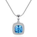 Minimalist 925 Sterling Silver Blue Topaz Necklace 18k White Gold square Pendant Necklace