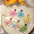 Resort Style Colorful Boho Earrings Personality Hand-Woven Raffia Grass Hollow Flower Earrings for Women