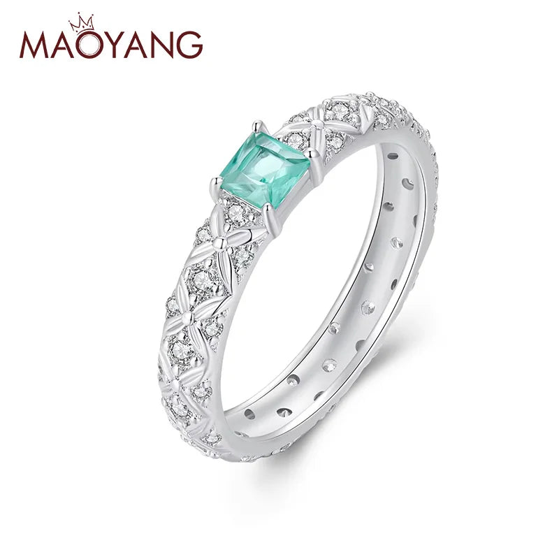 S925 Sterling Silver Jewelry Ring Versatile Carved Patterns and Green Meaning Ring