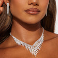 3pcs Full Rhinestone Necklace Earring Sets Wedding Party Shiny Zircon Luxury Tassel Jewelry Set for Women Gifts