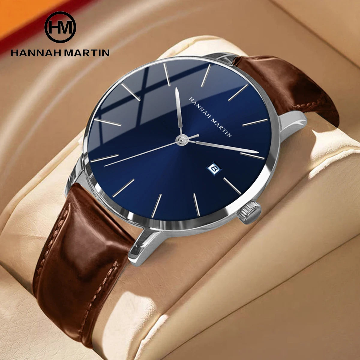 Hannah Martin Luxury Sport Genuine Leather Quartz Watch Customized Your Own Brand New Design Original Waterproof Men Wrist Watch