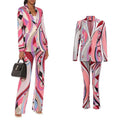 A4412 Autumn Winter  Women Club Wear Two Piece Pant Set With Luxury Zip Long Sleeve Top Elegant 2pccs Women Suit