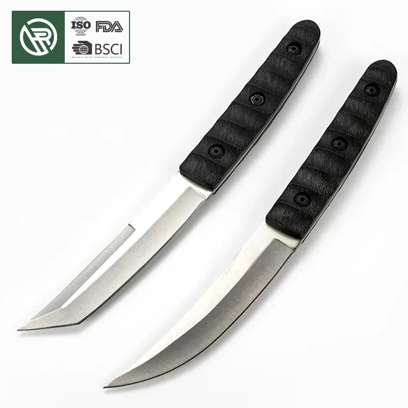 Bochen Tang Straight Tactical Knife Anti Slip G10 Handle Satin Polished Blade Japanese Knives Razor Sharp Leather Sheath