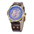 SHENHUA Men Skeleton Watches Bronze Leather Automatic Mechanical Watches